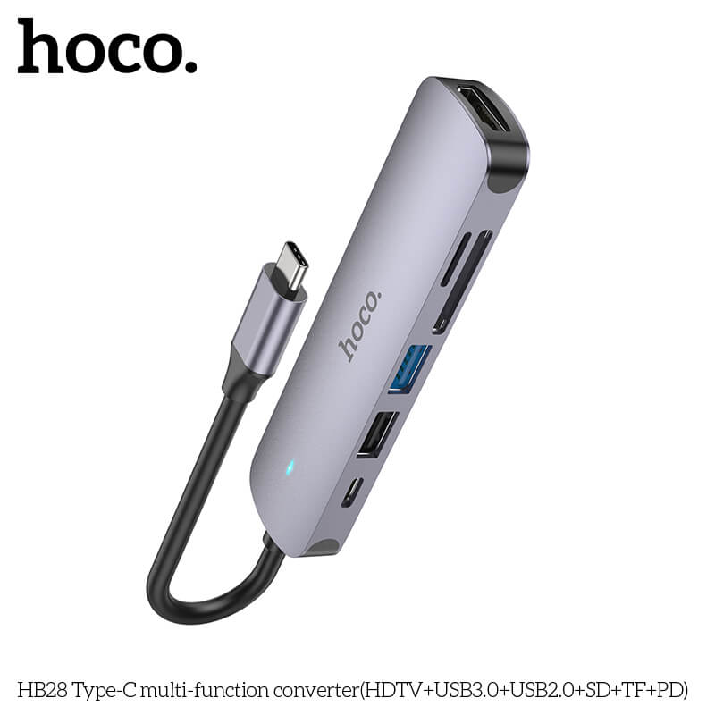 อุปกรณ์เชื่อมต่อ ยูเอสบี-ซี มีเดีย ฮับ 6-IN-1 HOCO HB28 TYPE-C 100W MULTIFUNCTION ADAPTER