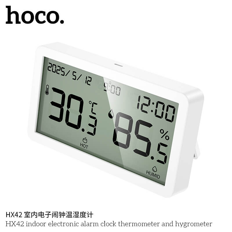 นาฬิกาดิจิตอล 5-IN-1 HOCO HX42 จอแสดงผล LCD วัดอุณหภูมิ วัดความชื้น ตั้งปฏิทิน ตั้งปลุก