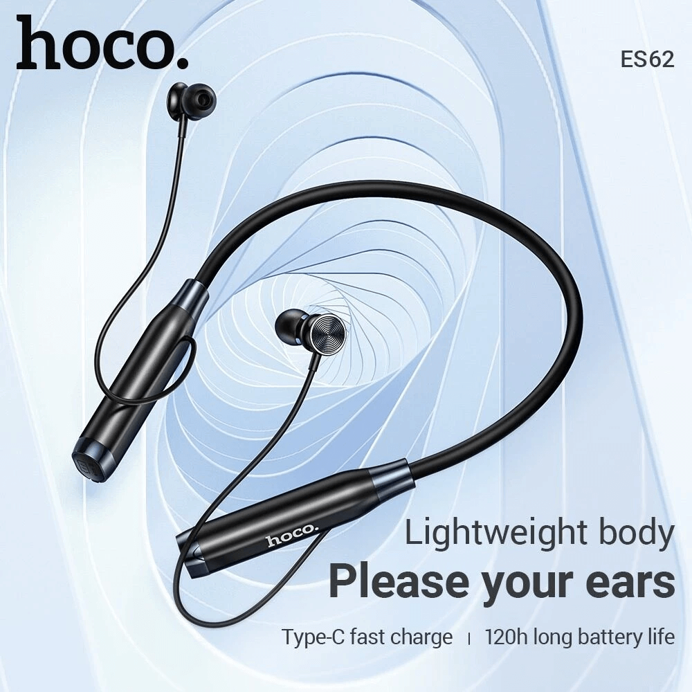หูฟังไร้สาย HOCO ES62 สีเทา แบบคล้องคอ ใช้งานได้ต่อเนื่อง 120 ชม. รองรับ TF CARD ความจุ 32 GB