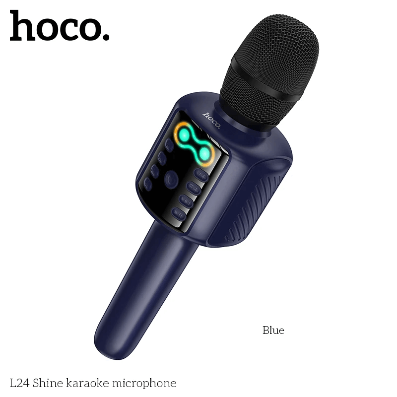 ไมโครโฟนคาราโอเกะ HOCO L24 สีน้ำเงิน พร้อมลำโพงในตัว บลูทูธ 5.4, ไฟ RGB, เล่นไฟล์ผ่าน USB/TF/AUX