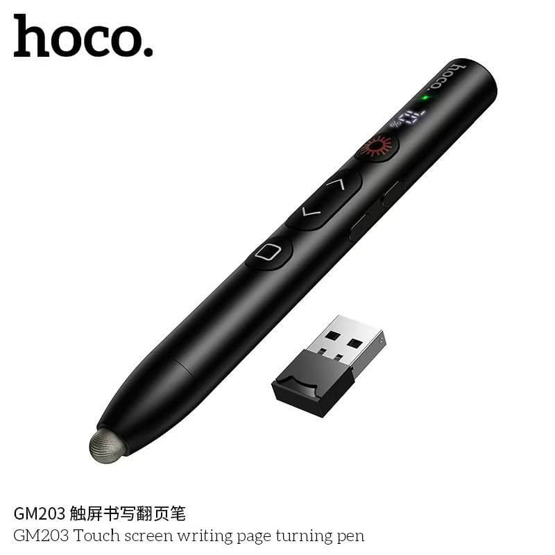 เลเซอร์พอยเตอร์ 2-IN-1 HOCO GM203 พร้อมรีโมทควบคุมการนำเสนอ & ปากกาสไตลัส หน้าจอ LED ระบบส่งสัญญาณ 2.4G