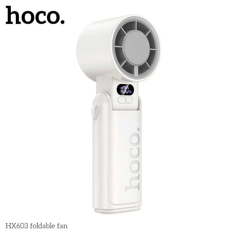 พัดลมพกพา HOCO HX603 สีขาว ปรับแรงลม 199 ระดับ พับได้ 90&deg; แบตเตอรี่ 10 ชม.