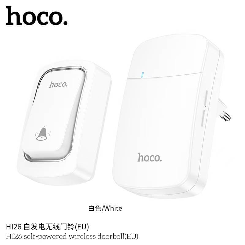 กริ่งไร้สาย HOCO HI26 ไม่ต้องใช้ถ่าน ระยะ 150 เมตร 38 ริงโทน ออดประตู กริ่งประตู สีขาว