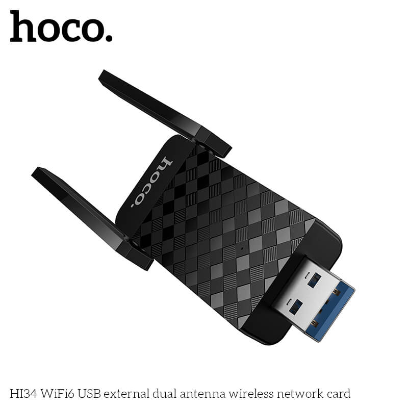 อุปกรณ์รับสัญญาณ HOCO HI34 แบบเสาคู่ สีดำ ความเร็ว 600MBPS ADAPTER USB 5GHZ ยูเอสบีไวไฟ