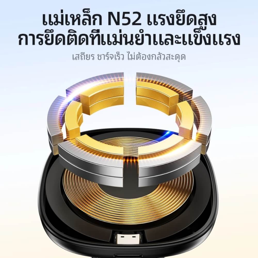 ที่จับโทรศัพท์ HOCO HW31 สีดำ พร้อมระบบชาร์จไร้สาย จ่ายไฟ 15W ปรับได้ 360&deg;