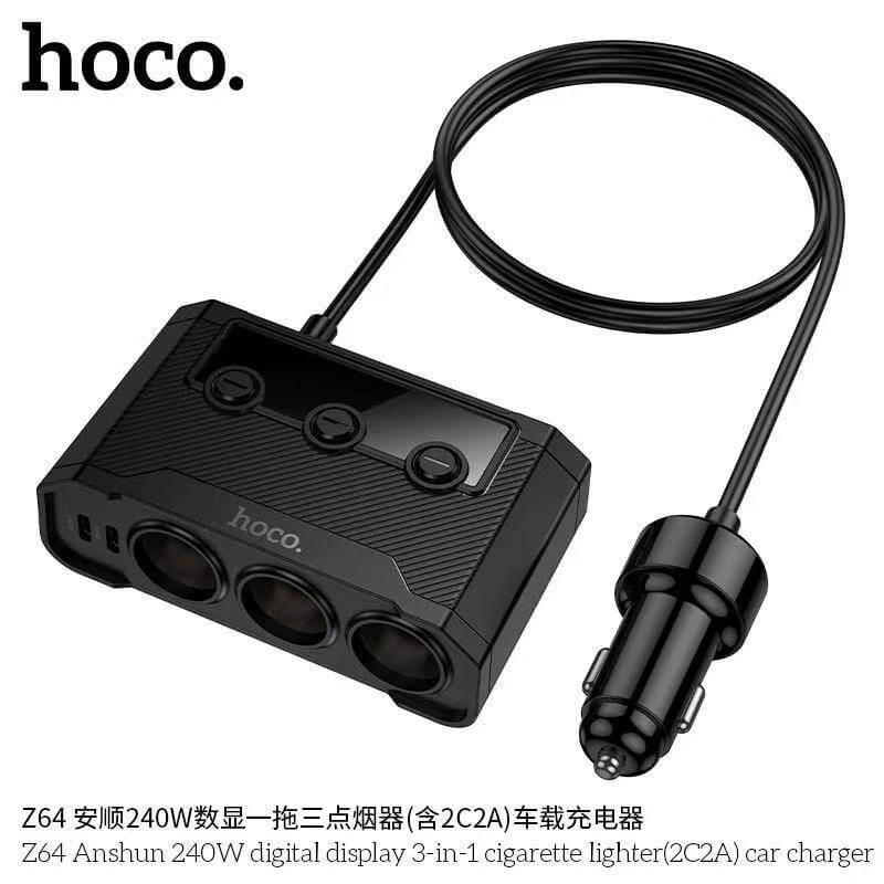 หัวชาร์จในรถ HOCO Z64 จ่ายไฟ 240W พร้อมหน้าจอดิจิทัล 3 ช่องจุดบุหรี่ + 4 ช่องชาร์จ (2 TC + 2 USB)_3