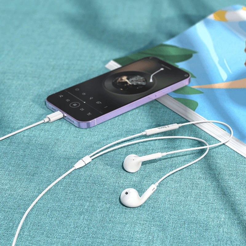 หูฟังมีสาย HOCO M111 สีขาว แจ็คไลท์นิ่ง สำหรับ IPHONE รุ่น 6-14 ไม่ต้องต่อบลูทูธ ไมค์ในตัว