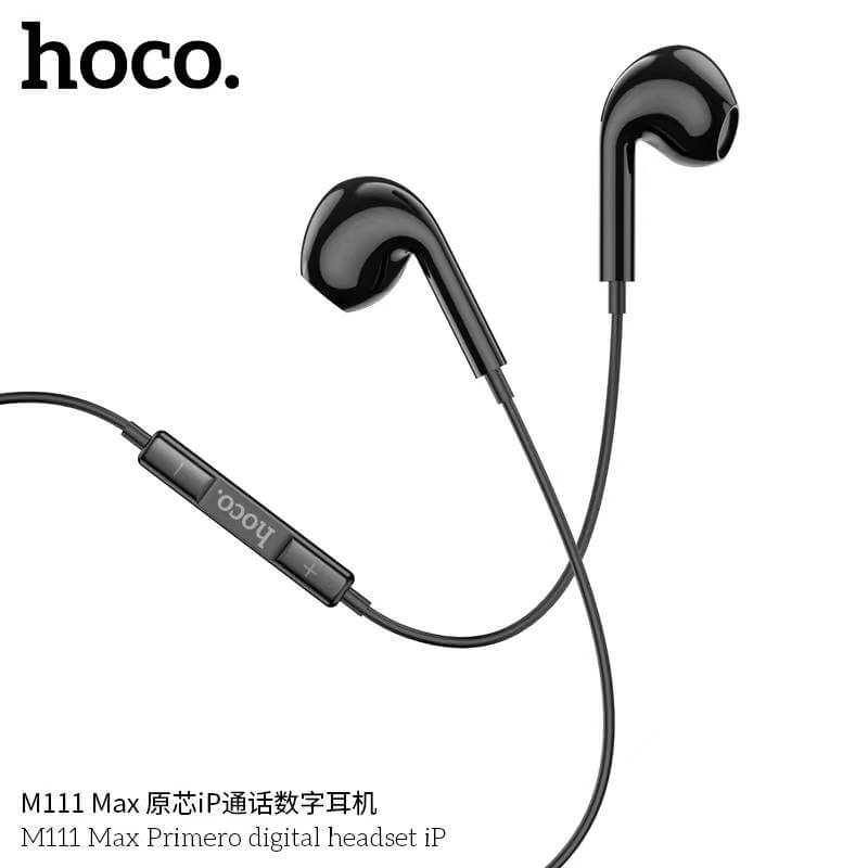 หูฟังอินเอียร์ HOCO M111 MAX สายไลท์นิ่ง สำหรับ IPHONE รุ่น 6-14 ไมค์ในตัว สีดำ