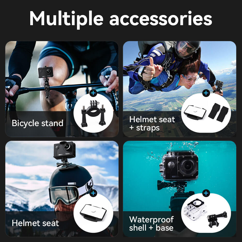 กล้องแอคชั่น HOCO DV100 สีดำ กันน้ำลึก 30 เมตร เลนส์ 150 องศา 1080P / 30FPS หน้าจอ IPS 2 นิ้ว