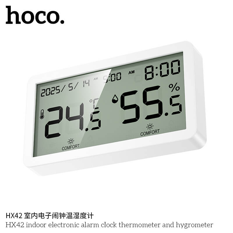 นาฬิกาดิจิตอล 5-IN-1 HOCO HX42 จอแสดงผล LCD วัดอุณหภูมิ วัดความชื้น ตั้งปฏิทิน ตั้งปลุก