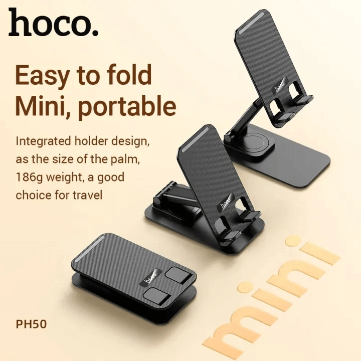 ที่วางมือถือ HOCO PH50 สีดำ หมุนได้ 360&deg; รองรับมือถือ 4.5-7 นิ้ว ปรับระดับ 2 แกน พับเก็บได้