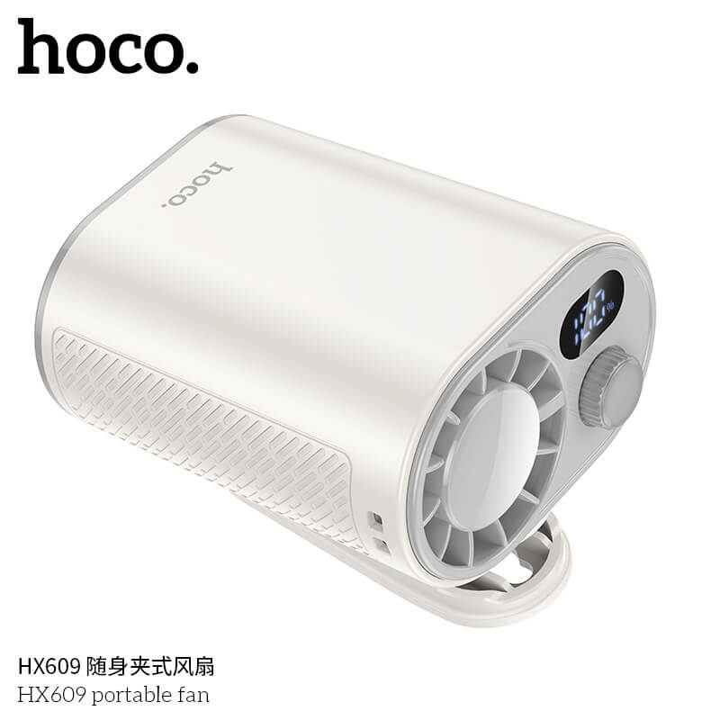 พัดลมพกพา HOCO HX609 แบบคลิปหนีบ หมุนได้ 360&deg; ปรับแรงลม 100 ระดับ หน้าจอดิจิทัล แบตเตอรี่ 3600MAH ใช้งานสูงสุด 9.5 ชั่วโมง