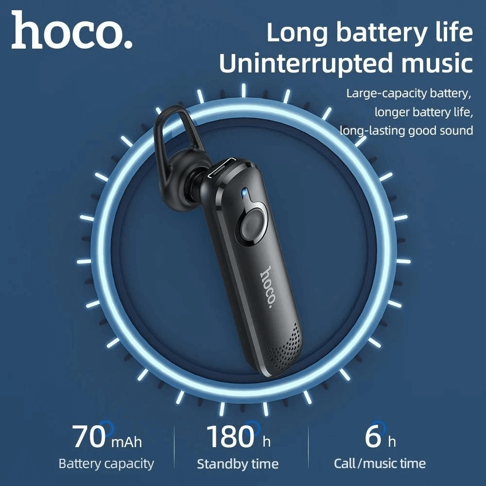 หูฟังไร้สายข้างเดียว HOCO E63 สีดำ พร้อมไมโครโฟน บลูทูธ 5.0 สนทนาได้นาน 6 ชั่วโมง
