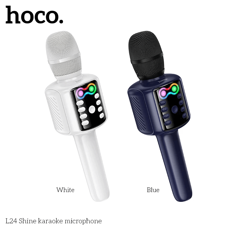 ไมโครโฟนคาราโอเกะ HOCO L24 สีน้ำเงิน พร้อมลำโพงในตัว บลูทูธ 5.4, ไฟ RGB, เล่นไฟล์ผ่าน USB/TF/AUX