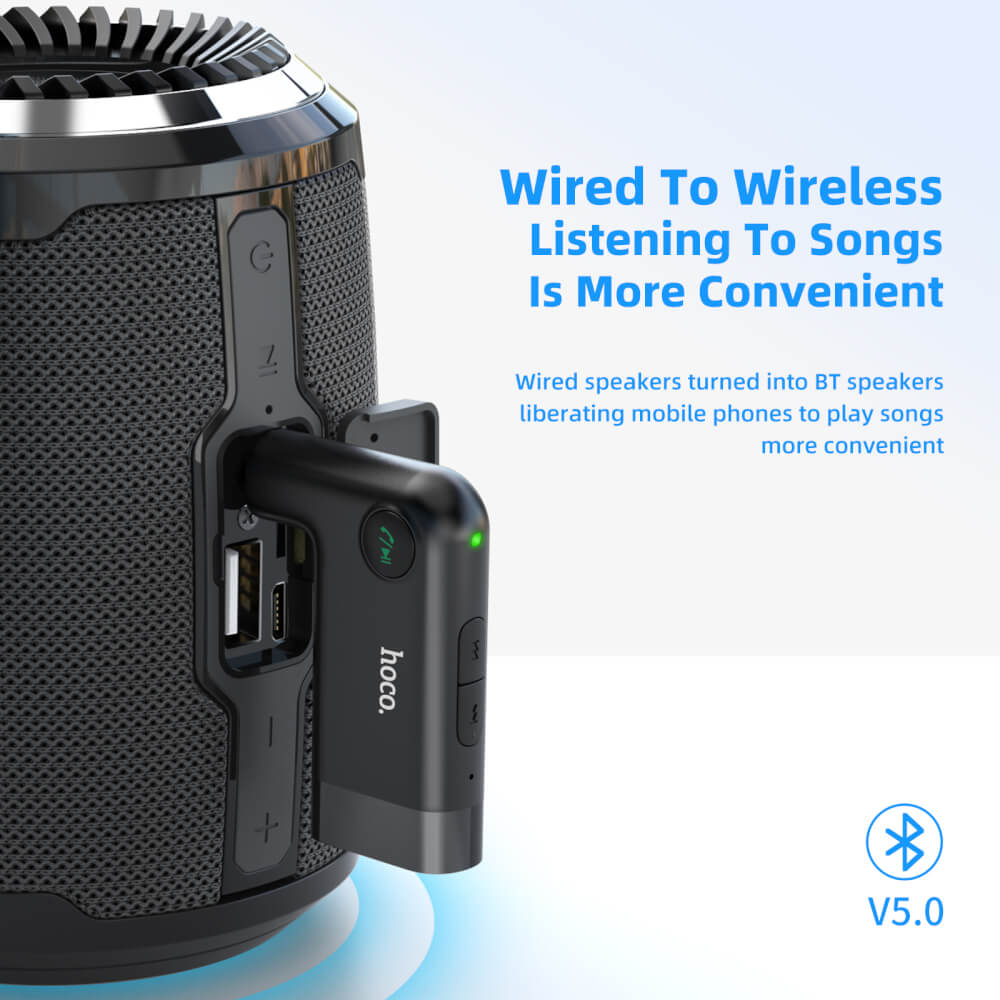 อุปกรณ์รับสัญญาณบลูทูธ HOCO E53 แปลงพอร์ต AUX 3.5MM สำหรับใช้งานในรถยนต์ รองรับการโทรสาย