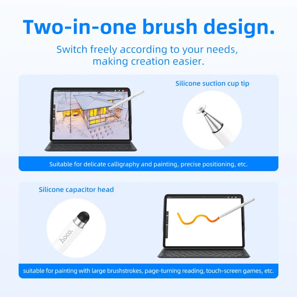 ปากกาสไตลัส 2-IN-1 HOCO GM103 ใช้งานได้ 2 หัว รองรับหน้าจอ แท็บเล็ต มือถือ ชนิด CAPACITIVE สีขาว