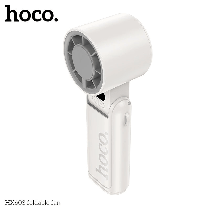 พัดลมพกพา HOCO HX603 สีขาว ปรับแรงลม 199 ระดับ พับได้ 90&deg; แบตเตอรี่ 10 ชม.