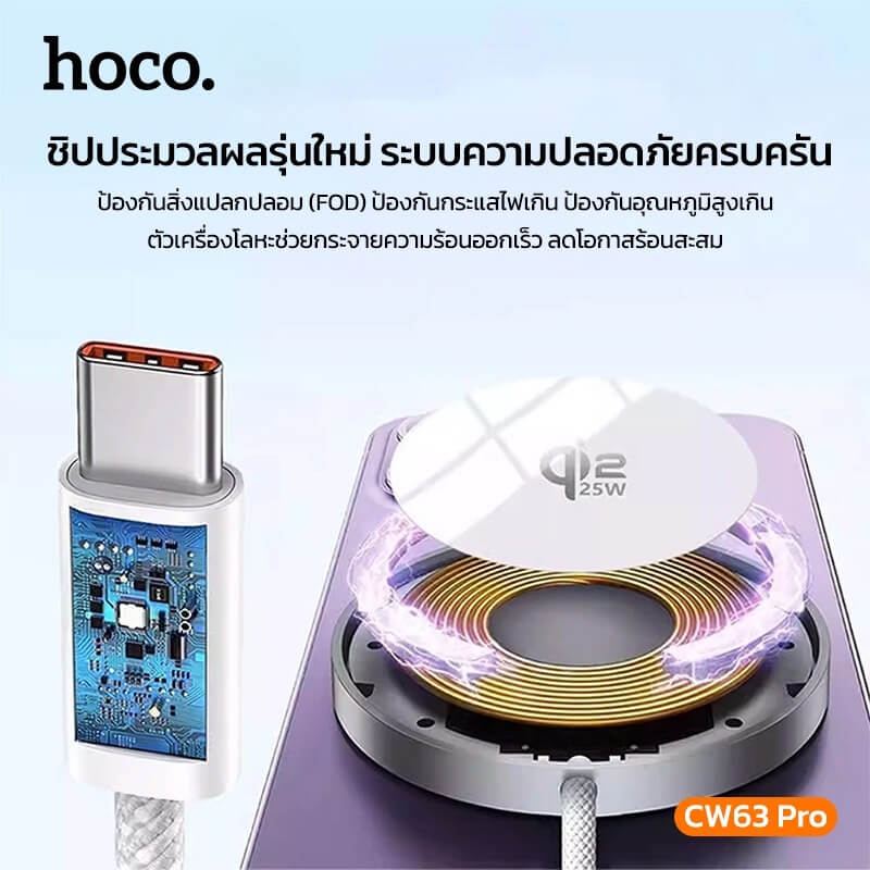 แท่นชาร์จไร้สาย QI2.2 HOCO CW63 PRO สีดำ จ่ายไฟสูงสุด 25W สำหรับสมาร์ทโฟน & หูฟังไร้สาย