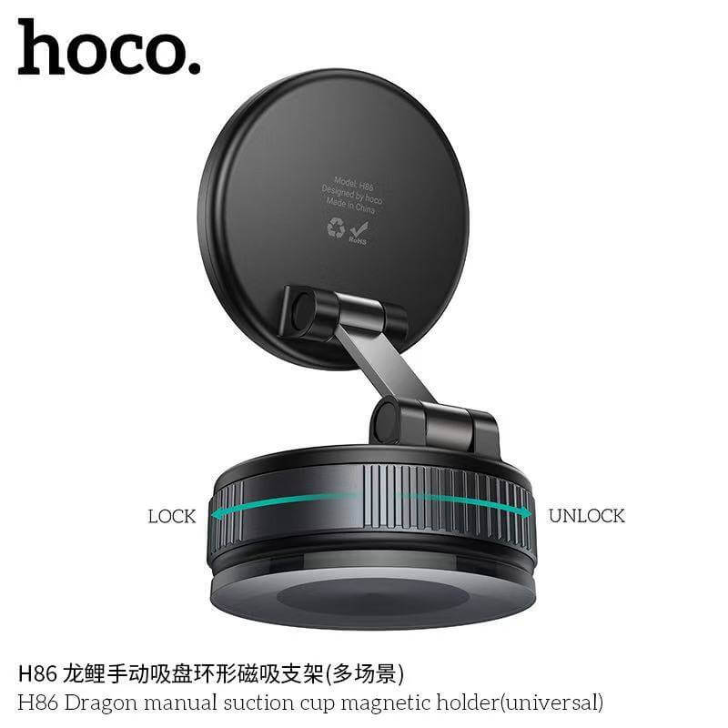 ที่ยึดโทรศัพท์ดูดสุญญากาศ HOCO H86 ยึดแม่เหล็กแบบมือหมุน ไม่ต้องใช้แบตเตอรี่ หมุนได้ 360&deg; พับเก็บได้ สีดำ