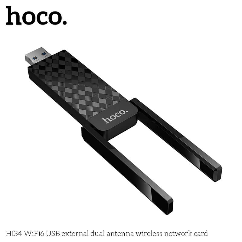 อุปกรณ์รับสัญญาณ HOCO HI34 แบบเสาคู่ สีดำ ความเร็ว 600MBPS ADAPTER USB 5GHZ ยูเอสบีไวไฟ