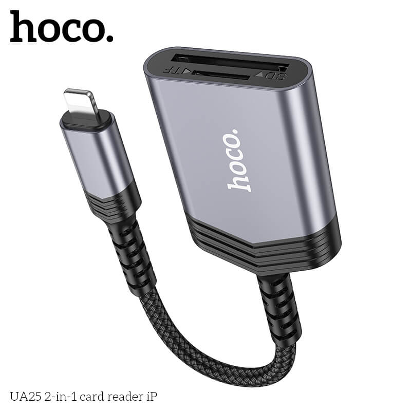 การ์ดรีดเดอร์ IOS LIGHTNING 2IN1 HOCO UA25 ความเร็วสูง 480MBPS รับไฟล์สูงสุด 2TB รองรับ OTG สำหรับ IPHONE 6-14