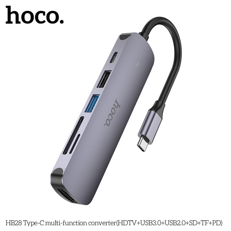 อุปกรณ์เชื่อมต่อ ยูเอสบี-ซี มีเดีย ฮับ 6-IN-1 HOCO HB28 TYPE-C 100W MULTIFUNCTION ADAPTER