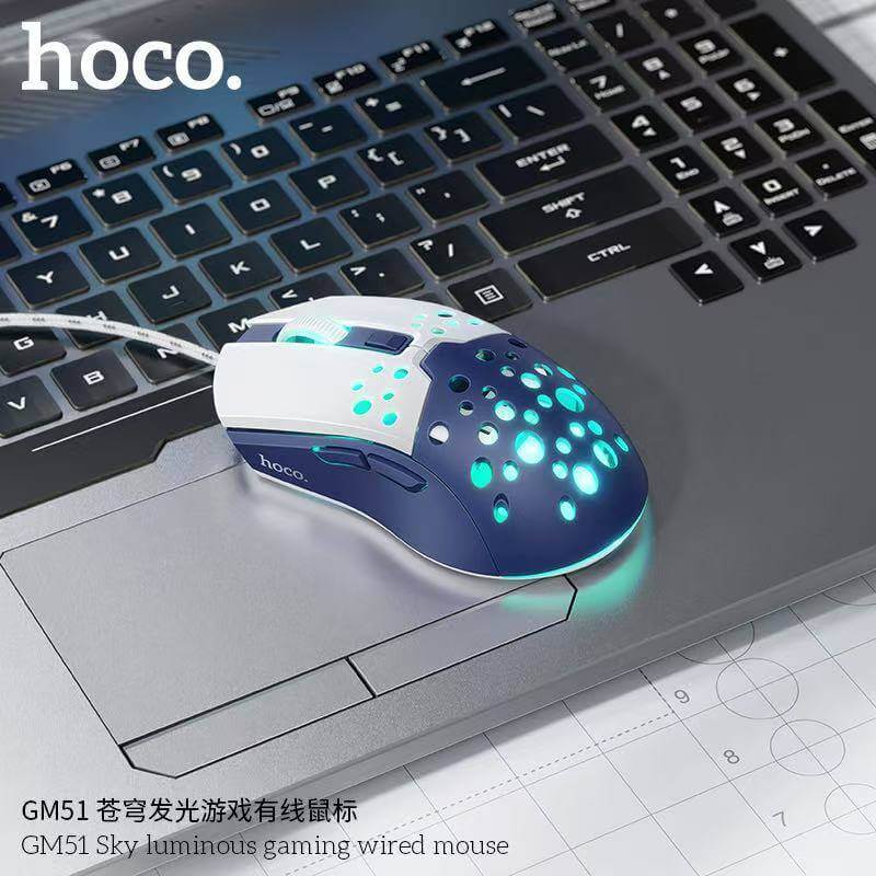 เมาส์เกมมิ่ง HOCO GM51 ปรับ DPI 4 ระดับ สูงสุด 3600 สายยาว 1.5M สีน้ำเงิน