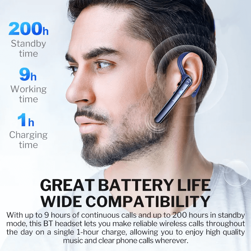 หูฟังไร้สาย HOCO S19 พร้อมระบบตัดเสียงรบกวน DOUBLE ENC สนทนาได้นาน 9 ชั่วโมง, BT 5.0, สีดำ