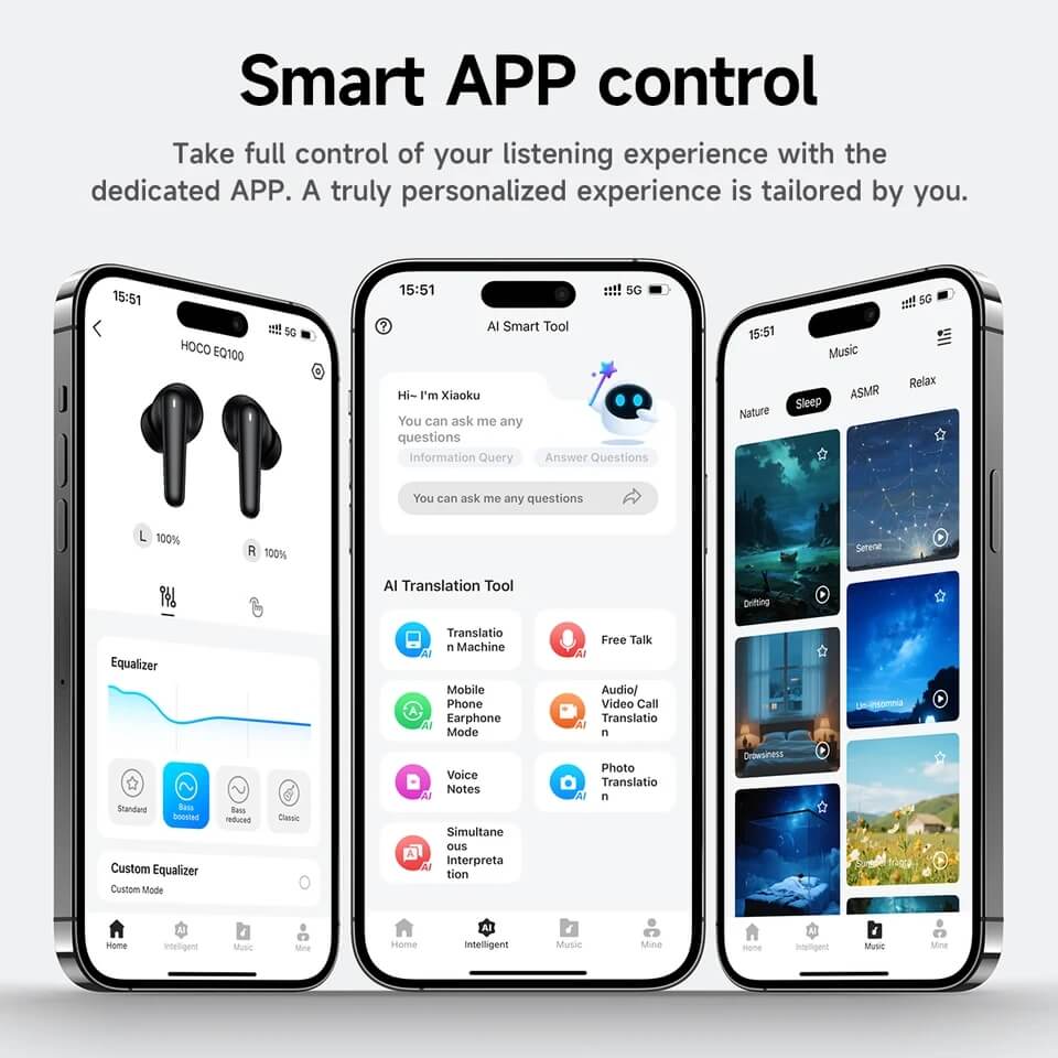 หูฟังแปลภาษา 134 ภาษา HOCO EQ100 สีดำ AI อัจฉริยะ รองรับแอป HOCO MUSIC ปรับแต่งเสียง EQ