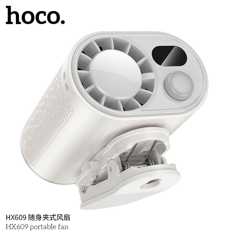 พัดลมพกพา HOCO HX609 แบบคลิปหนีบ หมุนได้ 360&deg; ปรับแรงลม 100 ระดับ หน้าจอดิจิทัล แบตเตอรี่ 3600MAH ใช้งานสูงสุด 9.5 ชั่วโมง