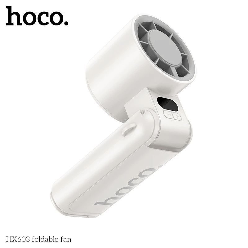 พัดลมพกพา HOCO HX603 สีขาว ปรับแรงลม 199 ระดับ พับได้ 90&deg; แบตเตอรี่ 10 ชม.