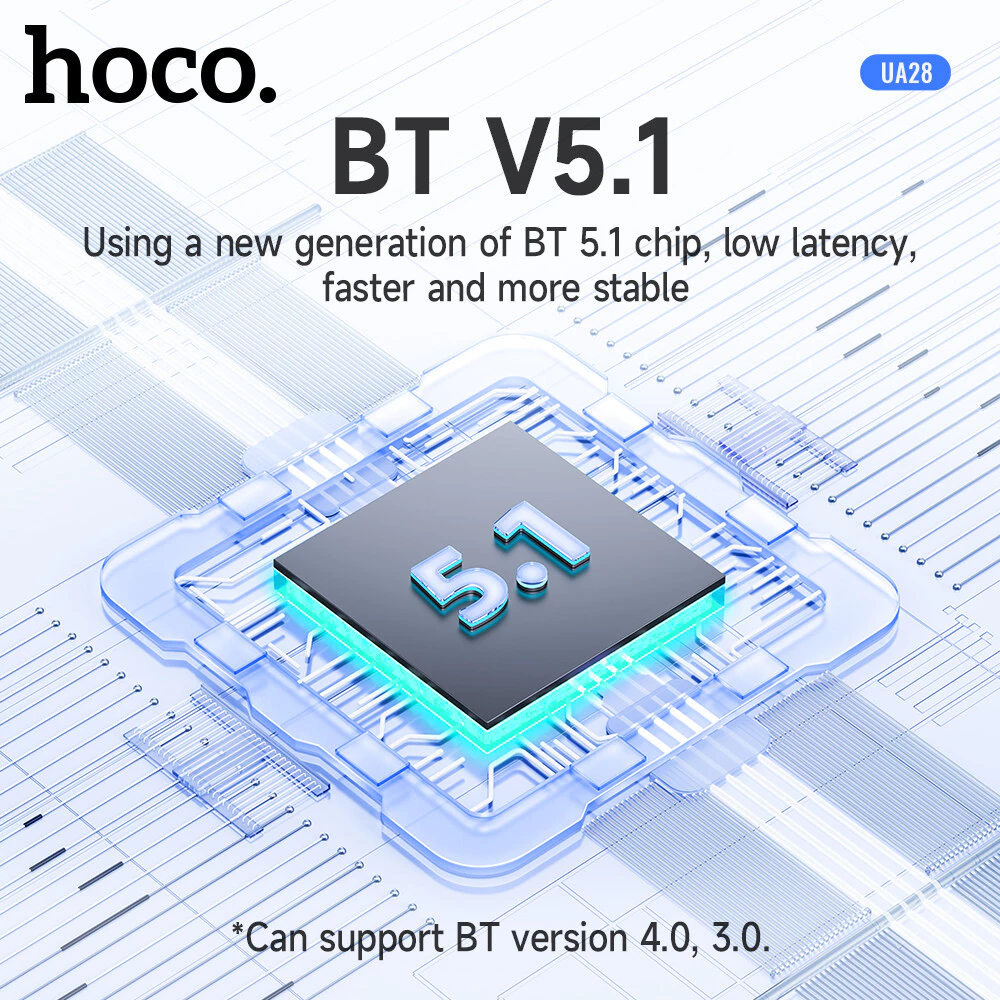 ตัวรับสัญญาณบลูทูธ HOCO UA28 BLUETOOTH 5.1 ความเร็ว 3MBPS ระยะเชื่อมต่อ 10 เมตร