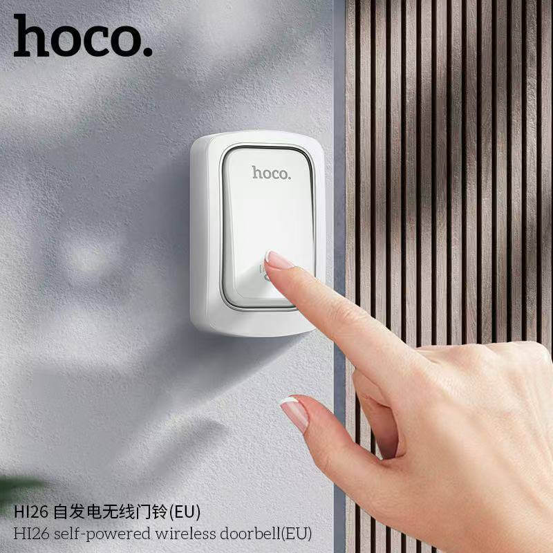 กริ่งไร้สาย HOCO HI26 ไม่ต้องใช้ถ่าน ระยะ 150 เมตร 38 ริงโทน ออดประตู กริ่งประตู สีขาว