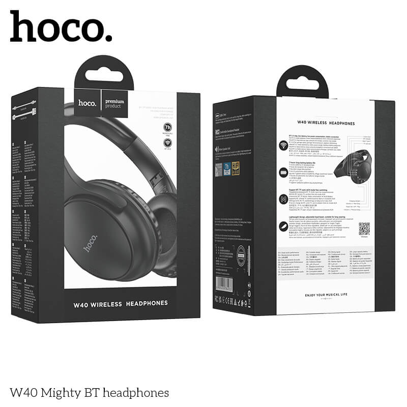 หูฟังไร้สาย HOCO W40 สีดำ พับเก็บได้ รองรับ AUX 3.5MM / TF CARD