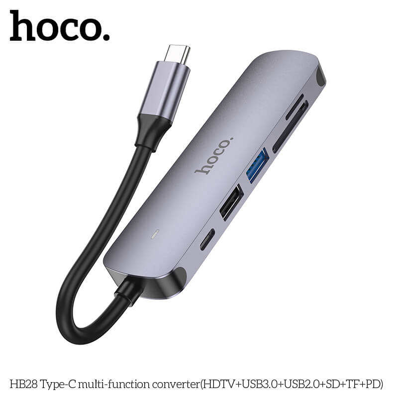 อุปกรณ์เชื่อมต่อ ยูเอสบี-ซี มีเดีย ฮับ 6-IN-1 HOCO HB28 TYPE-C 100W MULTIFUNCTION ADAPTER