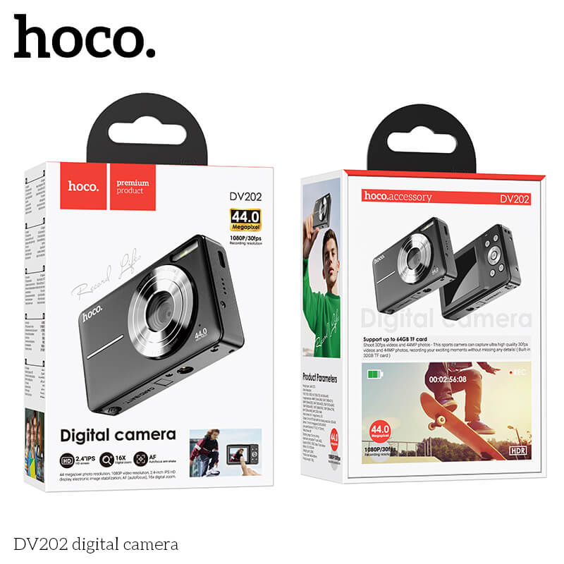 กล้องดิจิตอล HOCO DV202 หน้าจอ HD IPS 2.4 นิ้ว ความละเอียดสูง 44 ล้านพิกเซล สีดำ