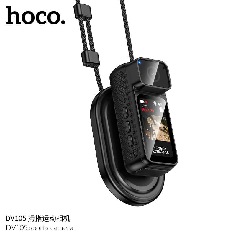 กล้องแอ็คชั่น HOCO DV105 ความละเอียด 2.7K พร้อมเลนส์หมุนได้ 180&deg; และสายคล้องแม่เหล็ก หน้าจอ IPS 1.47 นิ้ว