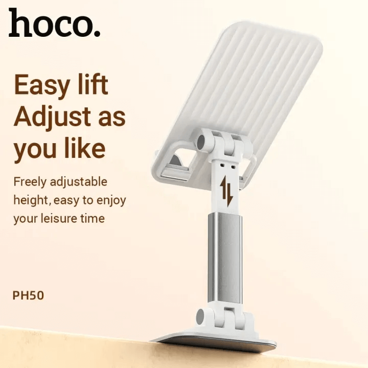 ที่วางมือถือ HOCO PH50 สีขาว หมุนได้ 360&deg; รองรับมือถือ 4.5-7 นิ้ว ปรับระดับ 2 แกน พับเก็บได้