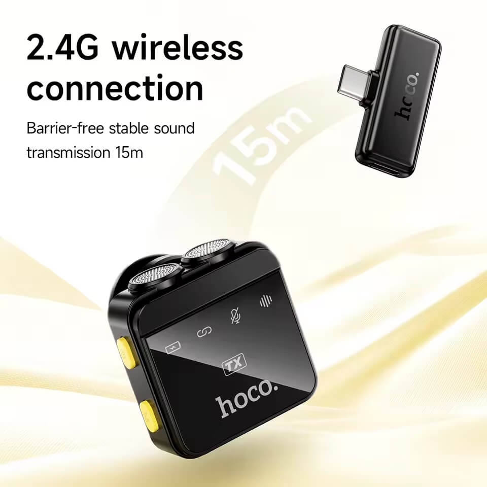 ไมโครโฟนไร้สาย HOCO L17 ระบบลดเสียงรบกวน รับเสียง HD 360&deg; ส่งสัญญาณ 2.4GHZ ระยะการใช้งาน 15 เมตร สำหรับ ANDROID & IOS