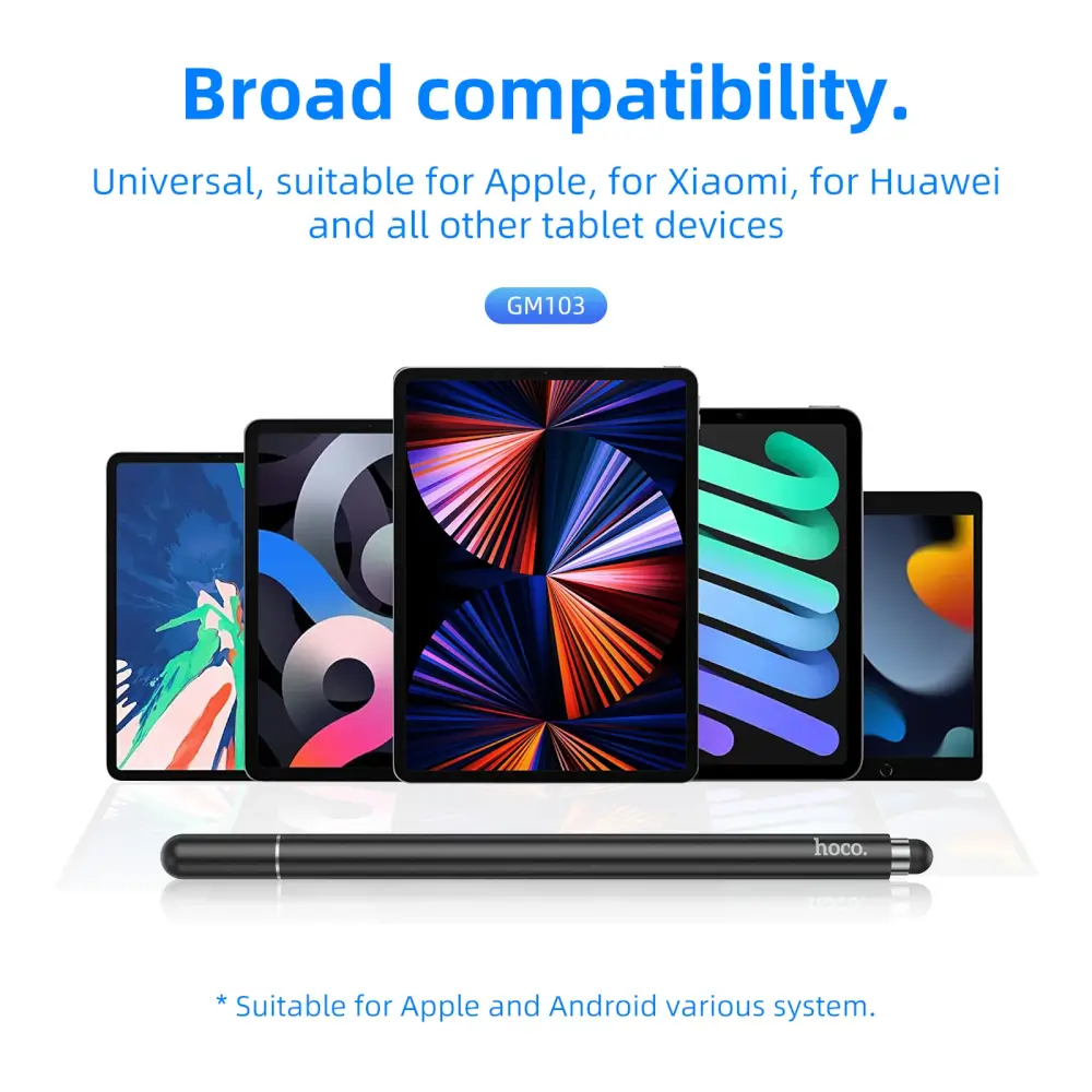 ปากกาสไตลัส 2-IN-1 HOCO GM103 ใช้งานได้ 2 หัว รองรับหน้าจอ แท็บเล็ต มือถือ ชนิด CAPACITIVE สีดำ