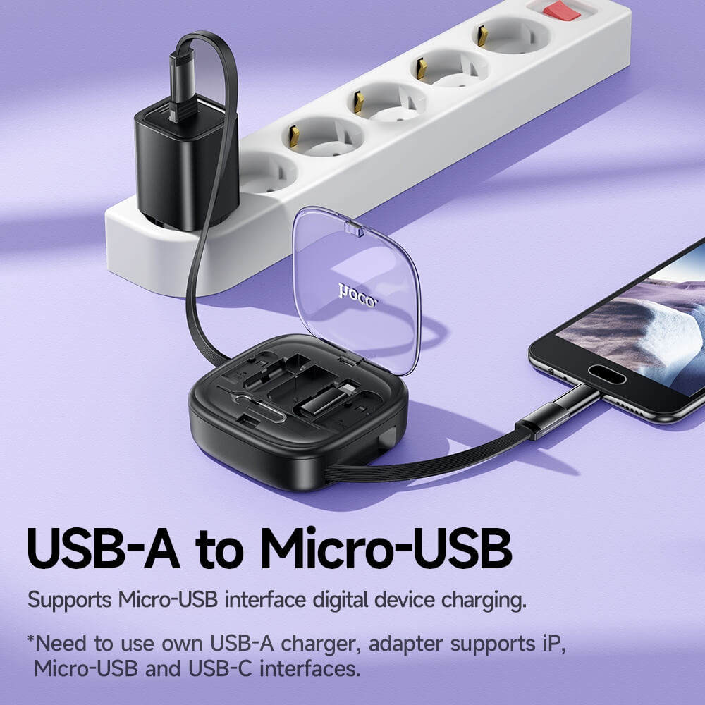 ชุดสายชาร์จเร็ว 6IN1 HOCO U140 สีดำ พร้อมกล่องเก็บ TYPE-C TO TYPE-C จ่ายไฟ 60W และหัวแปลง 3 ชนิด