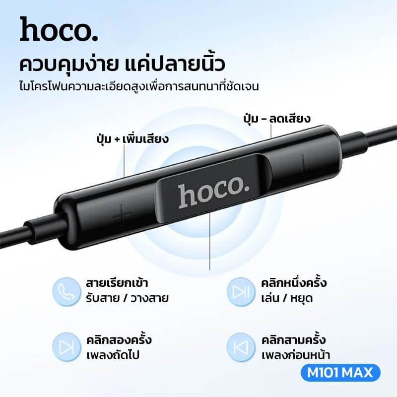 หูฟัง HOCO M101 MAX สาย TYPE-C สีขาว ไมโครโฟนในตัว พร้อมปุ่มคอนโทรล
