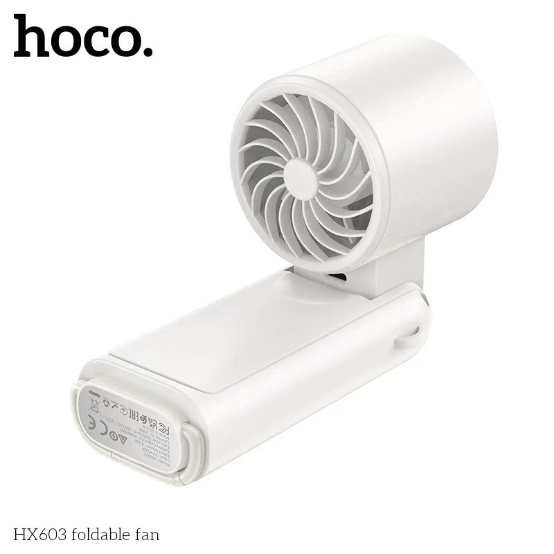 พัดลมพกพา HOCO HX603 สีขาว ปรับแรงลม 199 ระดับ พับได้ 90&deg; แบตเตอรี่ 10 ชม.