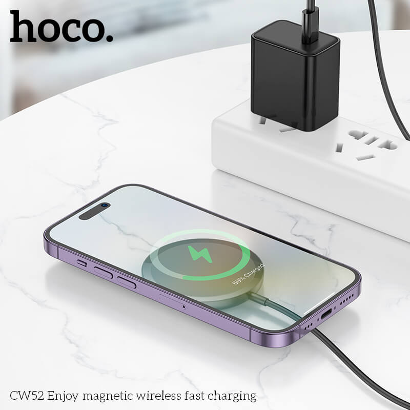 แท่นชาร์จไร้สาย 2IN1 HOCO CW52 QI WIRELESS จ่ายไฟ 15W รองรับ มือถือ & หูฟังไร้สาย IOS ANDROID สีขาว