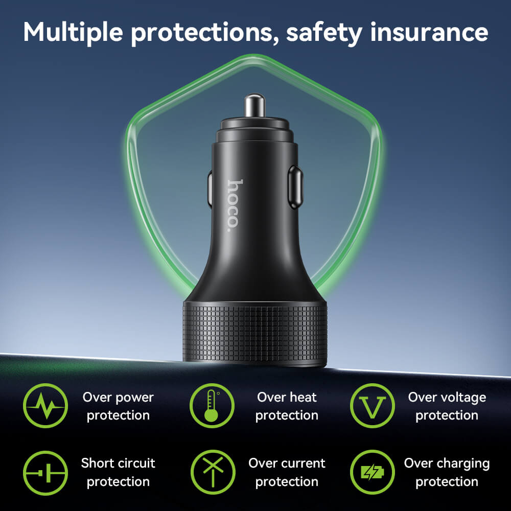 หัวชาร์จในรถยนต์ 4 พอร์ต HOCO HK66 จ่ายไฟสูงสุด 55W รองรับชาร์จเร็ว PD 30W + QC 3.0 มีจอบอกแรงดันไฟ
