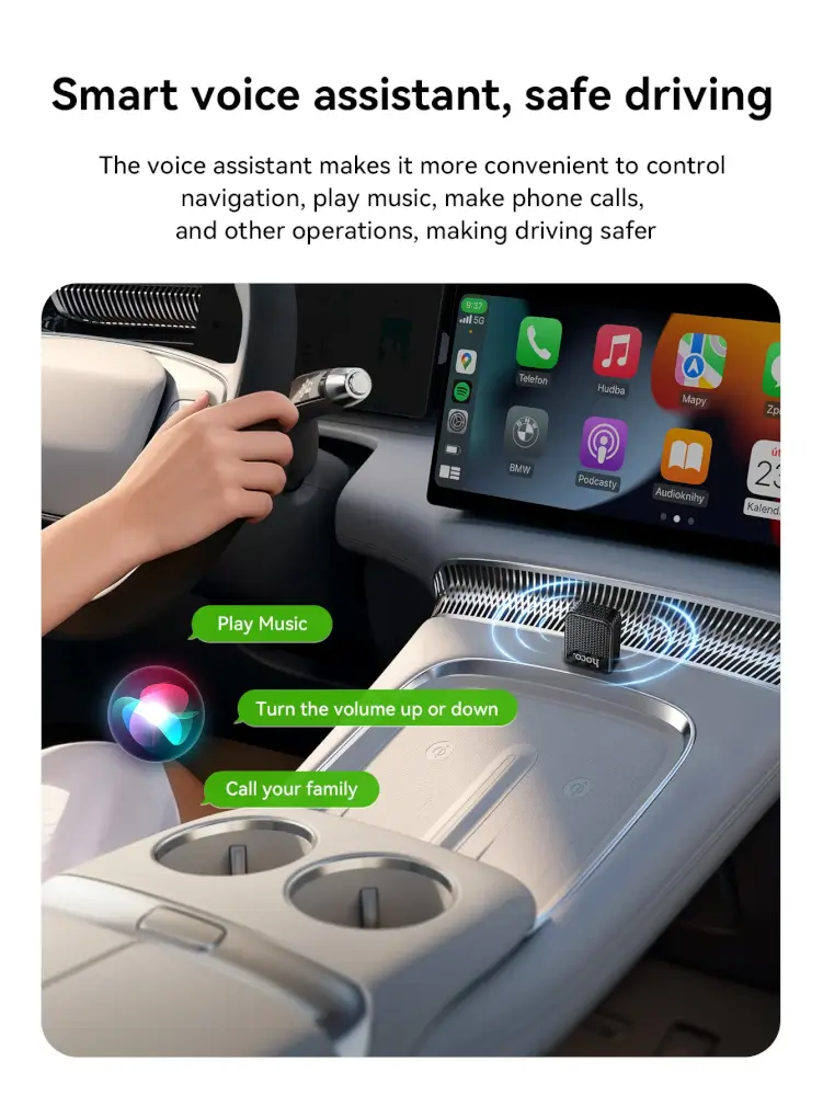 อะแดปเตอร์ WIRELESS CARPLAY HOCO HU3 แปลง CARPLAY แบบมีสายให้เป็นไร้สาย สำหรับ IPHONE สีดำ