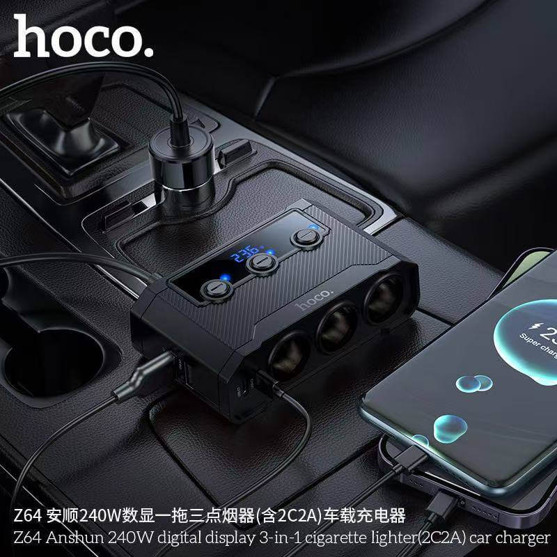 หัวชาร์จในรถ HOCO Z64 จ่ายไฟ 240W พร้อมหน้าจอดิจิทัล 3 ช่องจุดบุหรี่ + 4 ช่องชาร์จ (2 TC + 2 USB)_6