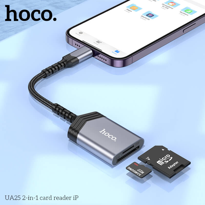 การ์ดรีดเดอร์ IOS LIGHTNING 2IN1 HOCO UA25 ความเร็วสูง 480MBPS รับไฟล์สูงสุด 2TB รองรับ OTG สำหรับ IPHONE 6-14