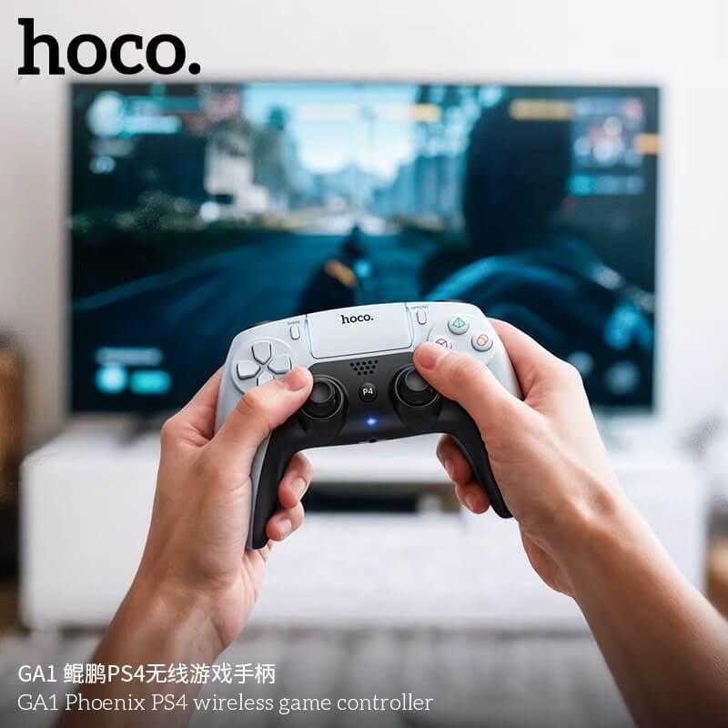จอยเกมไร้สาย HOCO GA1 สำหรับใช้กับ PS4 รองรับระบบสั่น ระบบเสียง เ, 6-AXIS GYROSCOPE, Bชื่อมต่อหูฟังได้ สีขาว
