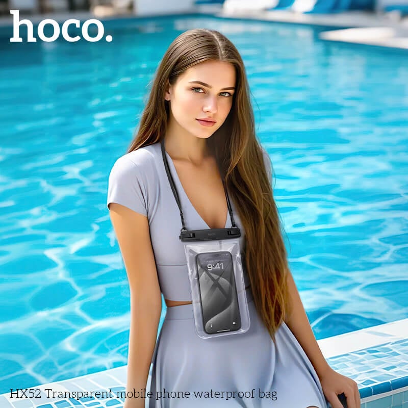 ซองมือถือกันน้ำ HOCO HX52 ระดับ IP68 ล็อค 2 ชั้น รองรับหน้าจอสัมผัส พร้อมสายคล้องคอ สีดำ